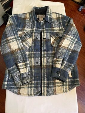 Lucky Brand Blue White Brown Plaid Shacket Quilted